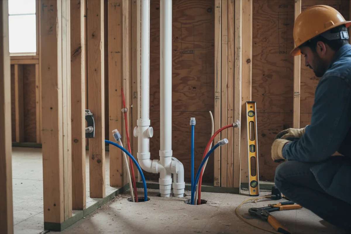 Drain and supply rough-in during Sump Pump Repair in Royalton